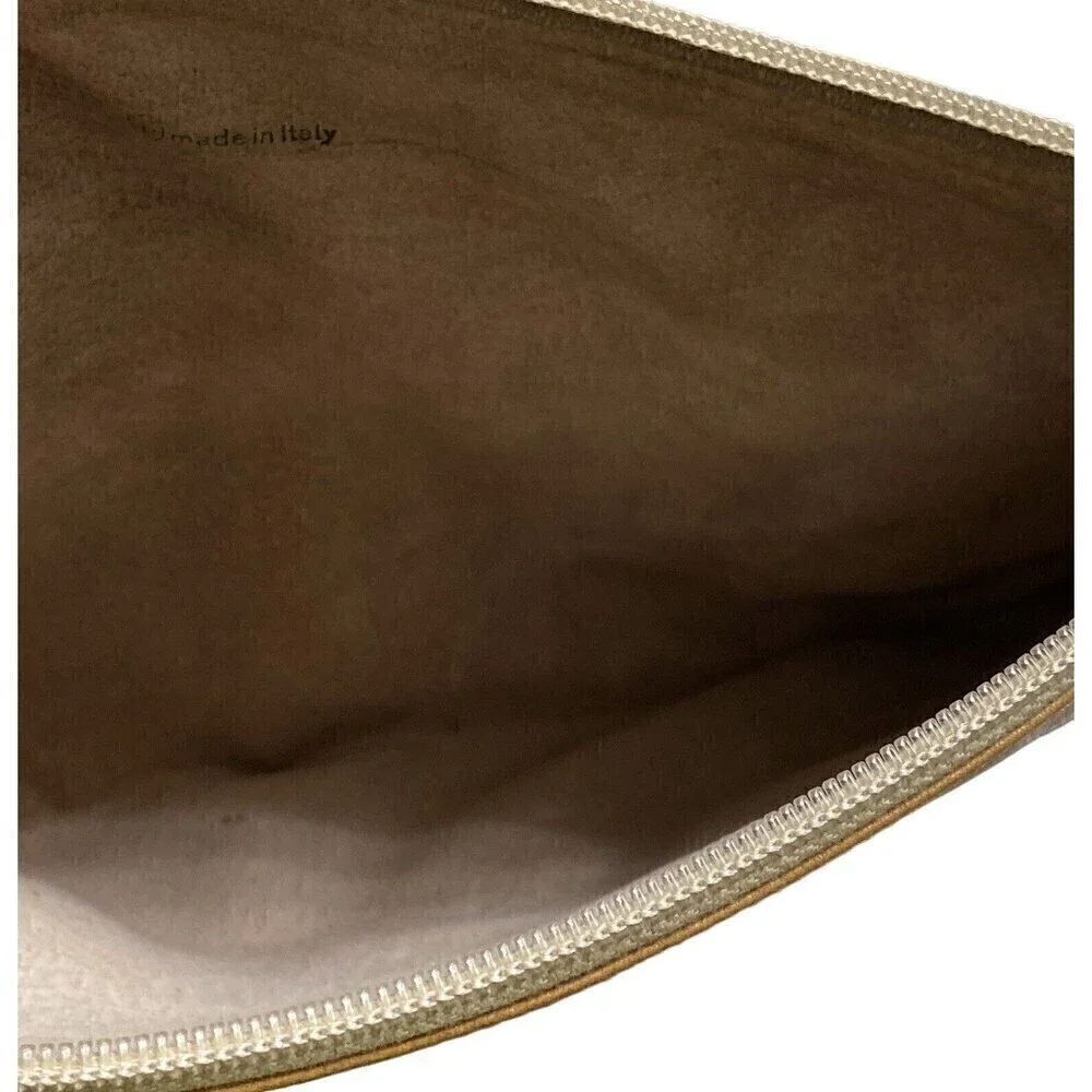 Mark Cross Vintage Clutch Bag Purse Beige Leather Ostrich Trim Dust Bag